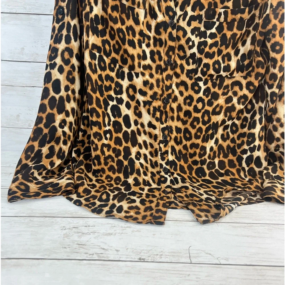 Express Portofino Shirt  Small Brown Black Leopard Button Career Casual - Picture 4 of 11